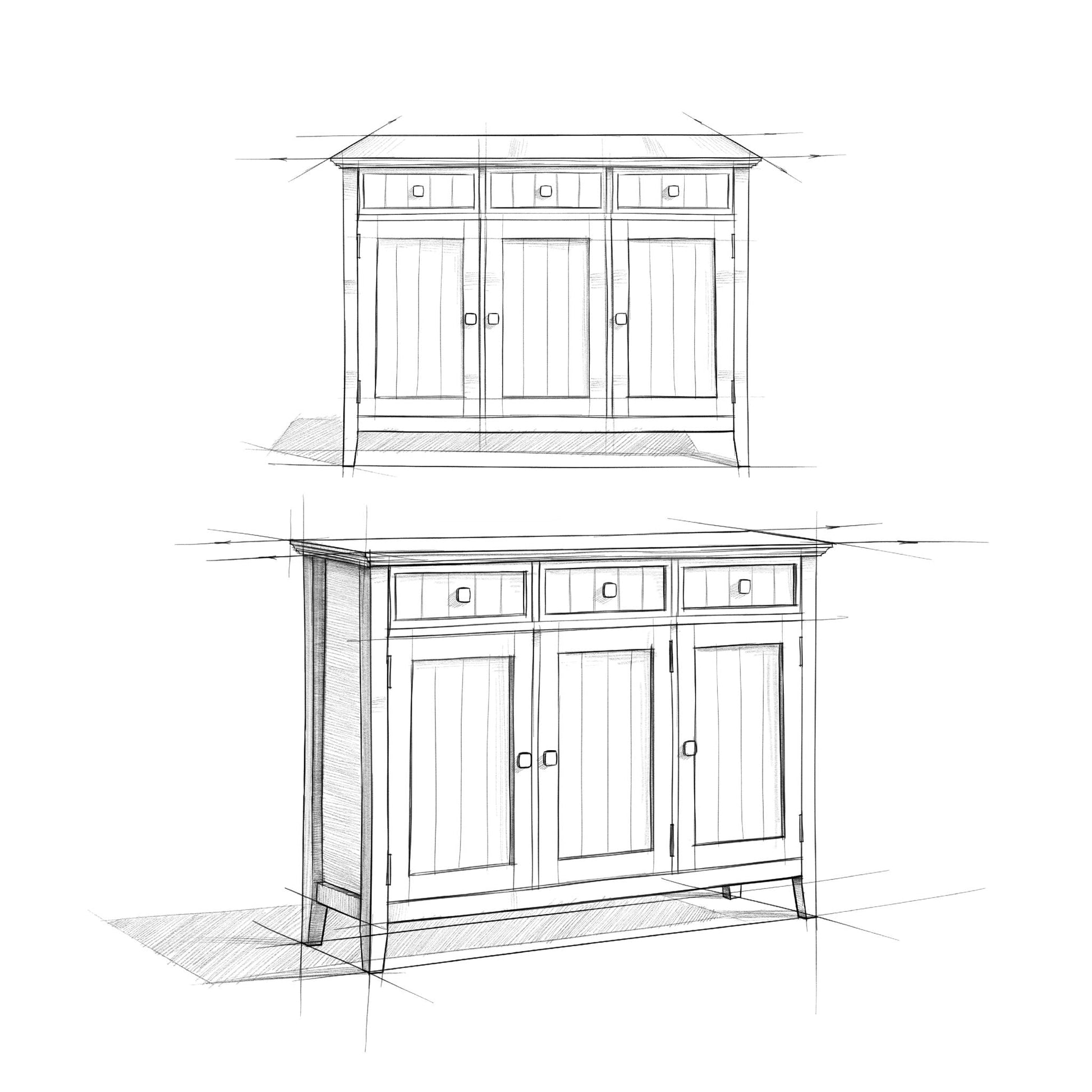 Acadian brown entryway storage cabinet featuring three upper drawers and divided lower cabinet on Tampa Home & Garden Store