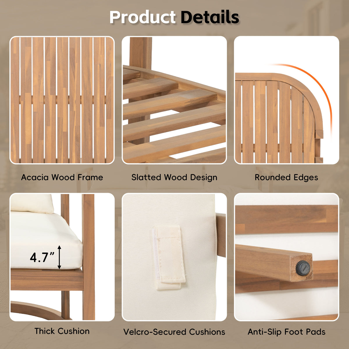 TOPMAX 4-Piece Acacia Wood Sofa Set by HouseOfZazla, slatted wood frame with rounded edges on Tampa Home & Garden Store