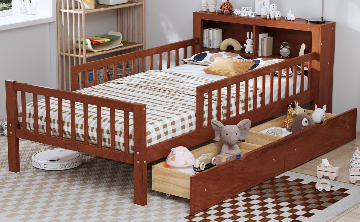 HouseOfZazla wood storage bed with headboard rack and 2 under-bed drawers on Tampa Home & Garden Store
