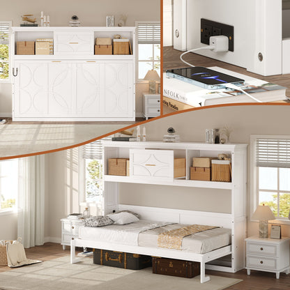 Twin Murphy Bed and Drawer with Charging Station