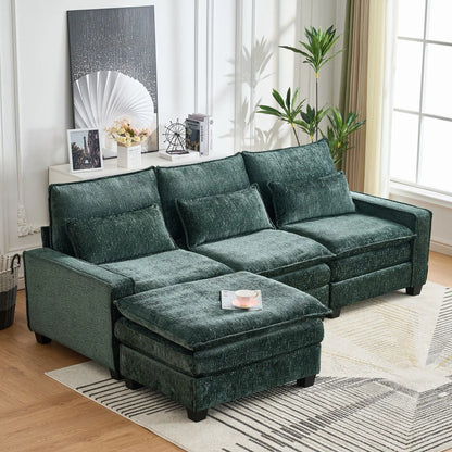 Teal velvet L-shaped sectional sofa with movable ottoman, 2-piece set by Unique Piece Furniture on Tampa Home & Garden Store