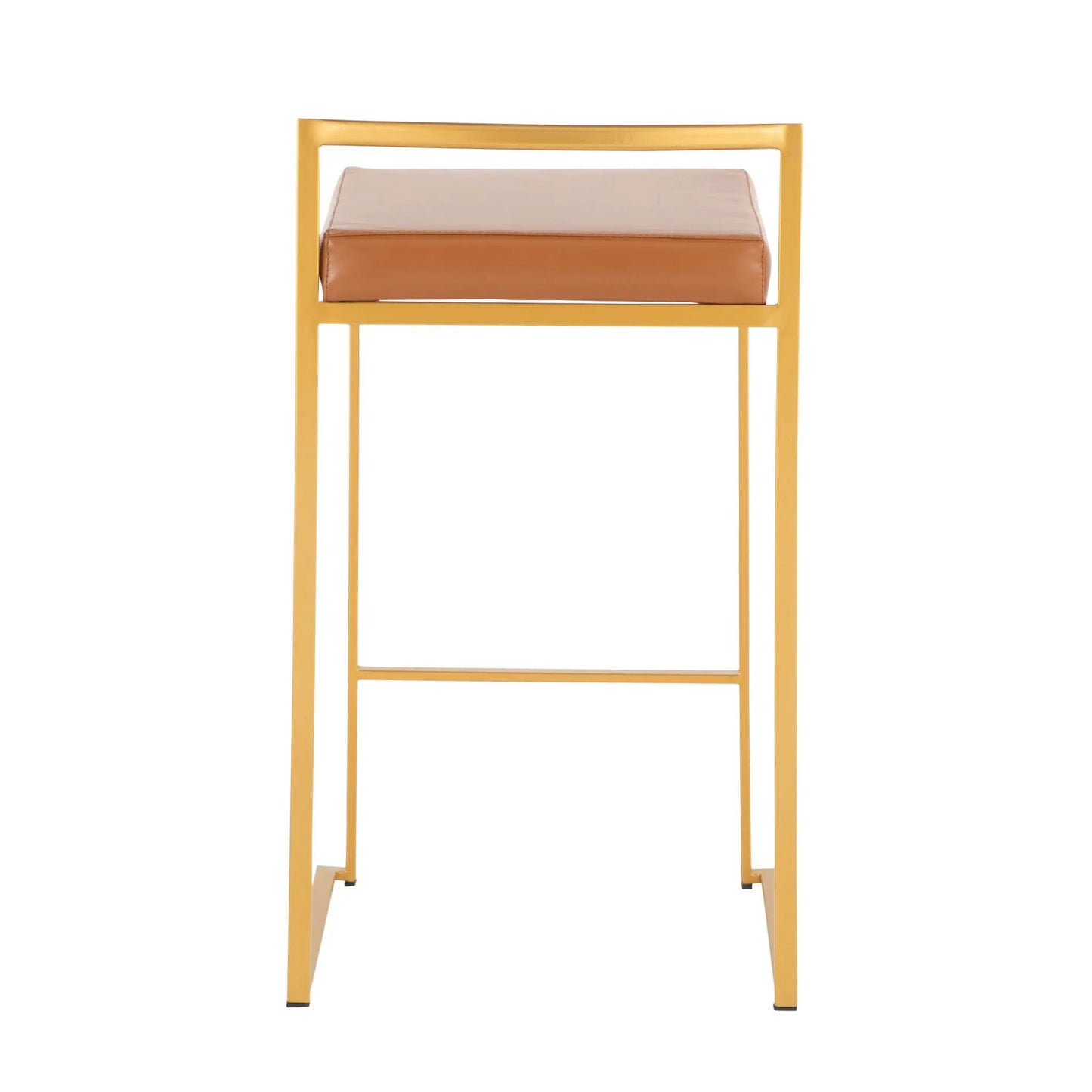 Fuji contemporary glam counter stool set of 2 with gold frame and tan leather seat on Tampa Home & Garden Store