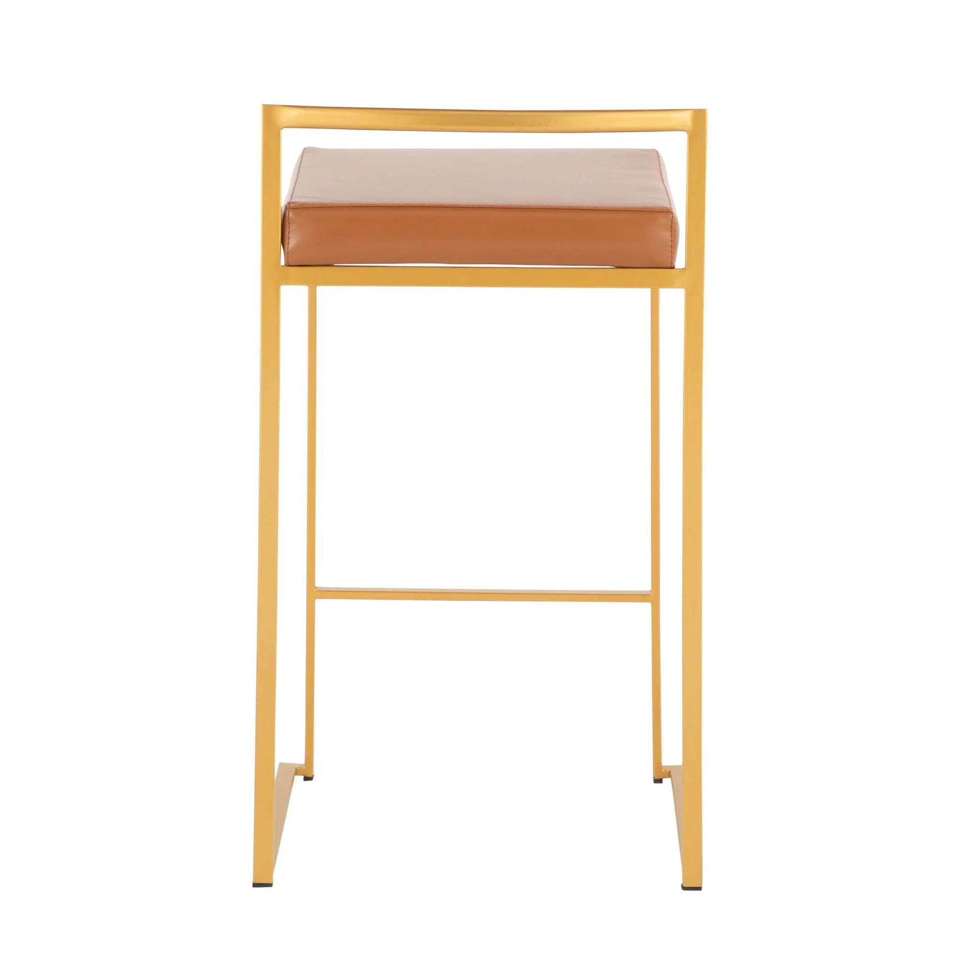 Fuji contemporary glam counter stool set of 2 with gold frame and tan leather seat on Tampa Home & Garden Store