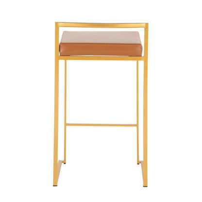 Fuji contemporary glam counter stool set of 2 with gold frame and tan leather seat on Tampa Home & Garden Store
