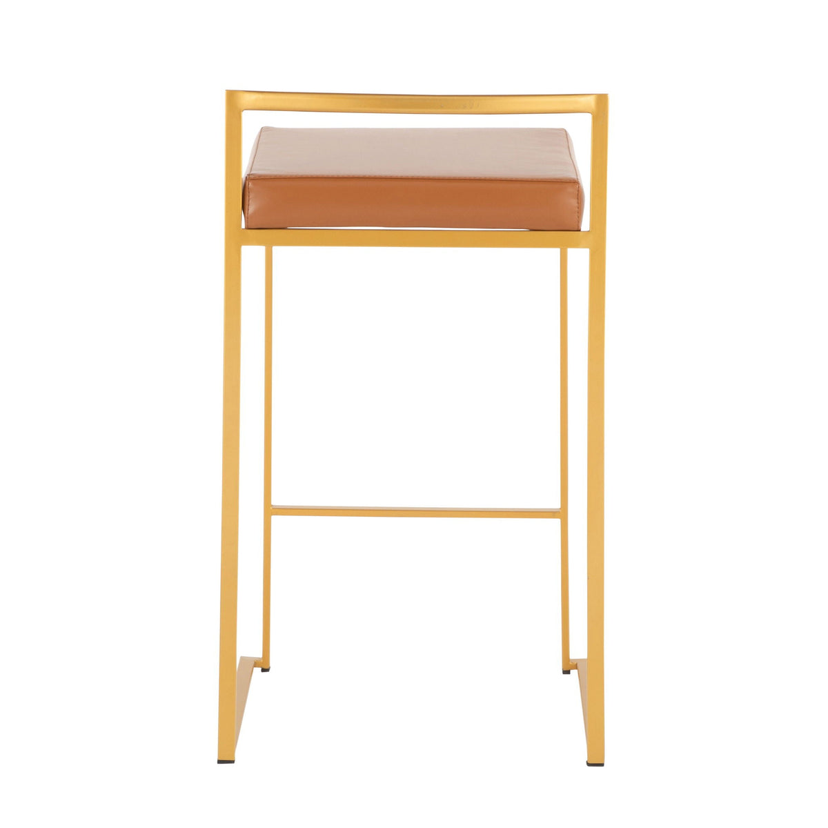 Fuji Contemporary Glam Counter Stool set of 2 with tan leather cushion and gold frame on Tampa Home & Garden Store