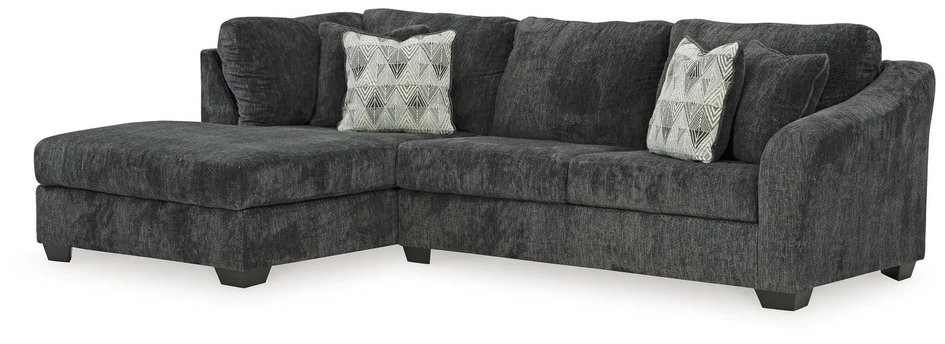 Biddeford sectional by Unique Piece, charcoal textured fabric, L-shaped stationary with cushions on Tampa Home & Garden Store