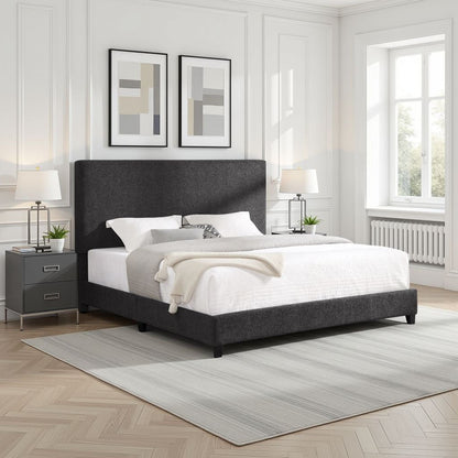 Platform Bed with Upholstered Headboard and Frame