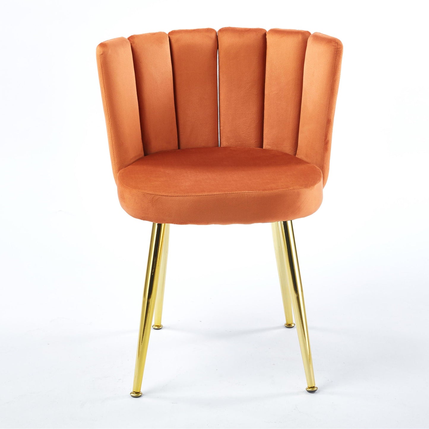 Ergonomic dining chair orange velvet upholstery with vertical back slats and gold legs on Tampa Home & Garden Store