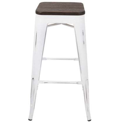 Barstool set of 2 with white legs and dark wood seat; contemporary design by HouseOfZazla on Tampa Home & Garden Store