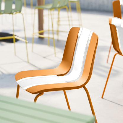 Modern striped blocking chairs set of 4 with waterproof polypropylene seats orange and white on Tampa Home & Garden Store