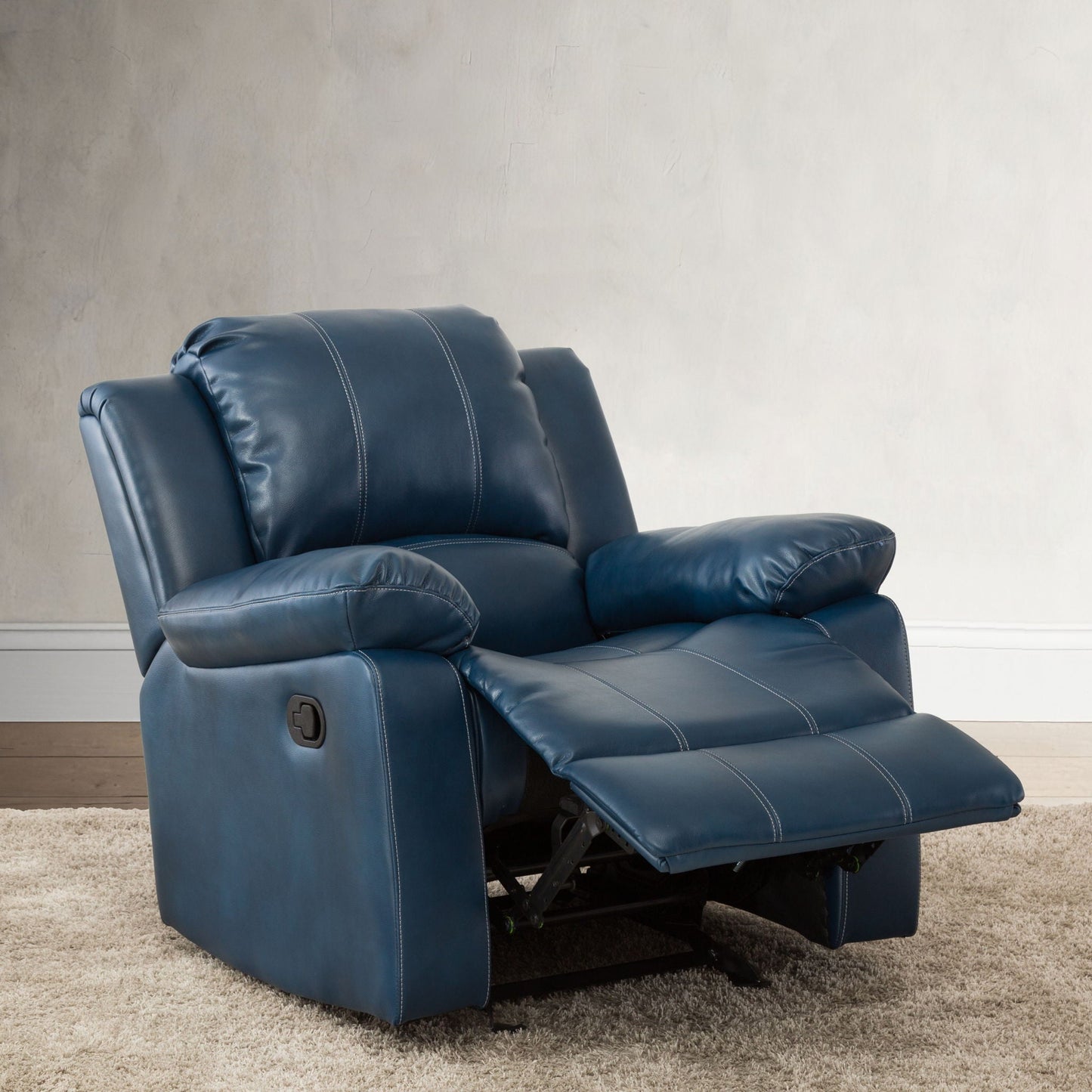Charlotte Glider Recliner chair in navy blue leather upholstery by HouseOfZazla on Tampa Home & Garden Store
