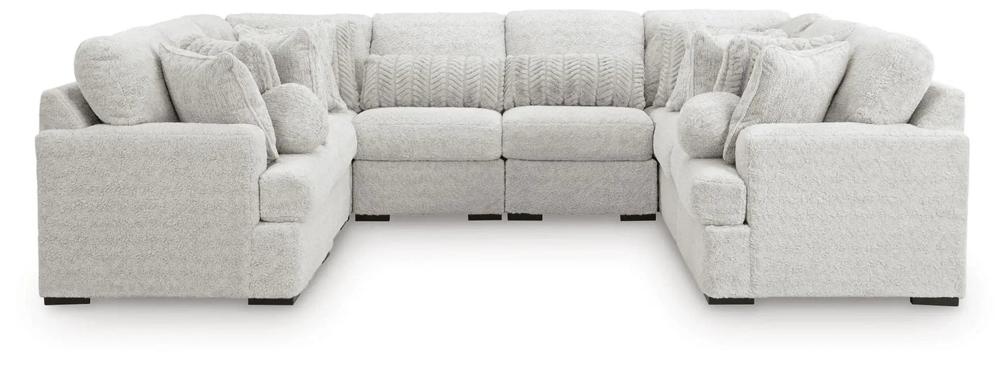 Cuddle Plush Sectional sofa in light gray boucle fabric with oversized cushions, L-shaped on Tampa Home & Garden Store