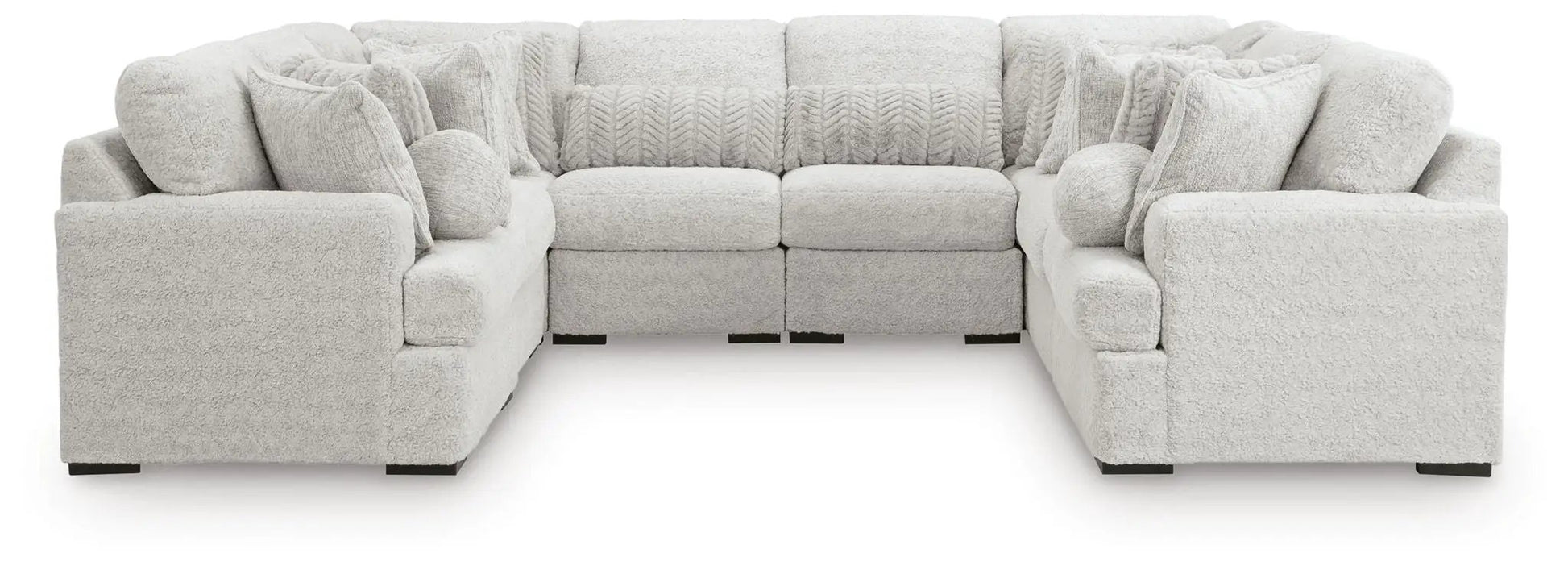 Cuddle Plush Sectional sofa in light gray boucle fabric with oversized cushions, L-shaped on Tampa Home & Garden Store