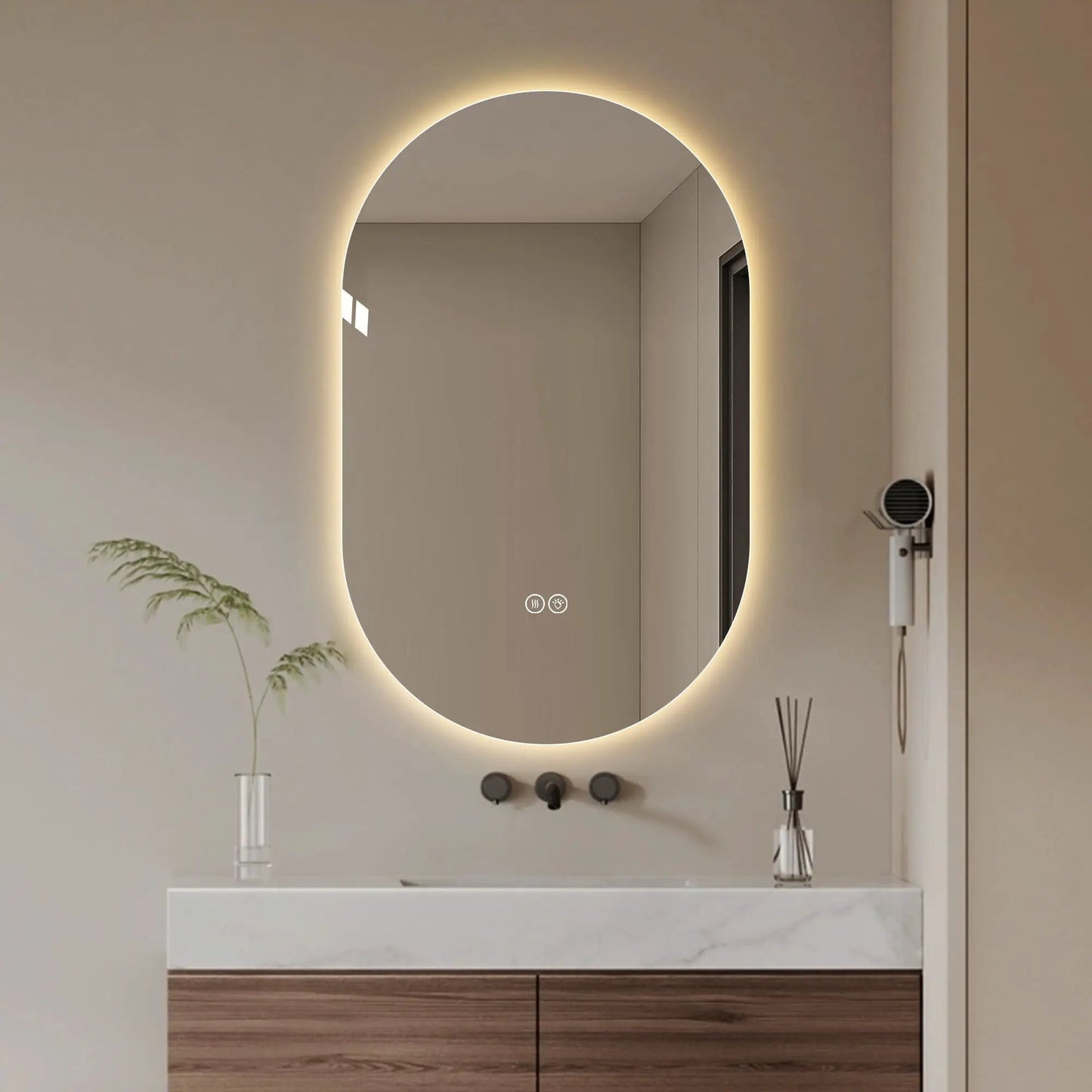 Smart wall-mounted LED mirror with anti-fog oval LED-lit Unique Piece Furniture on Tampa Home & Garden Store