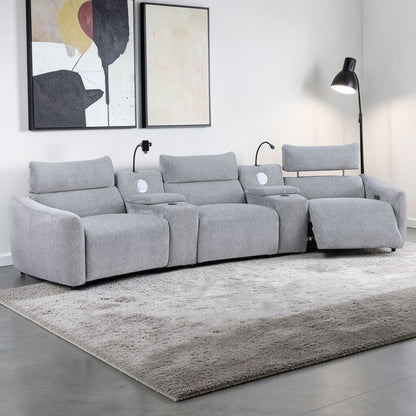 Fullar modular power motion reclining sectional sofa with console in light gray fabric on Tampa Home & Garden Store