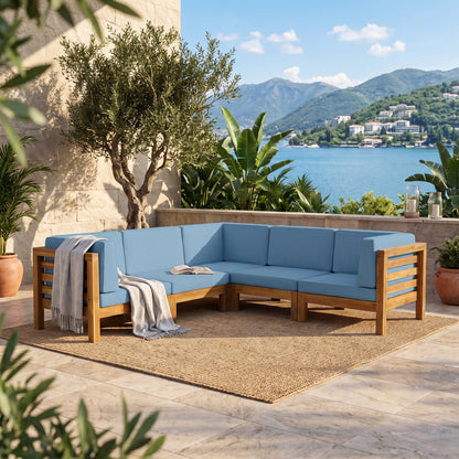Elegant Acacia Wood and V Shape Sofa Set