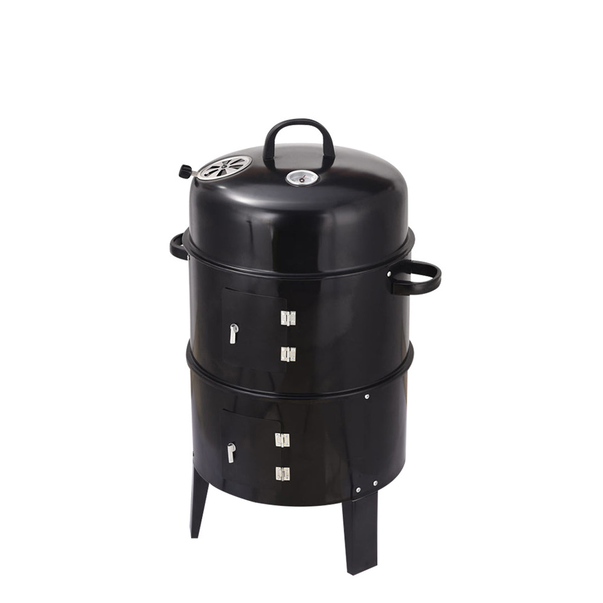 Outdoor double-layer charcoal smoker with black finish, side handles by HouseOfZazla on Tampa Home & Garden Store