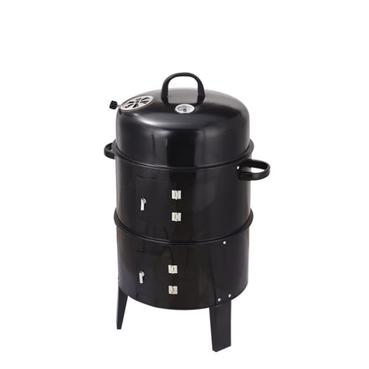 Outdoor double-layer charcoal smoker with black finish, side handles by HouseOfZazla on Tampa Home & Garden Store