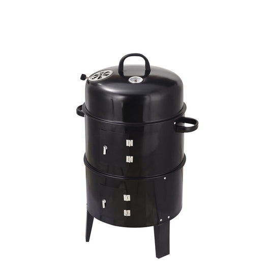 Outdoor double-layer charcoal smoker with black finish, side handles by HouseOfZazla on Tampa Home & Garden Store