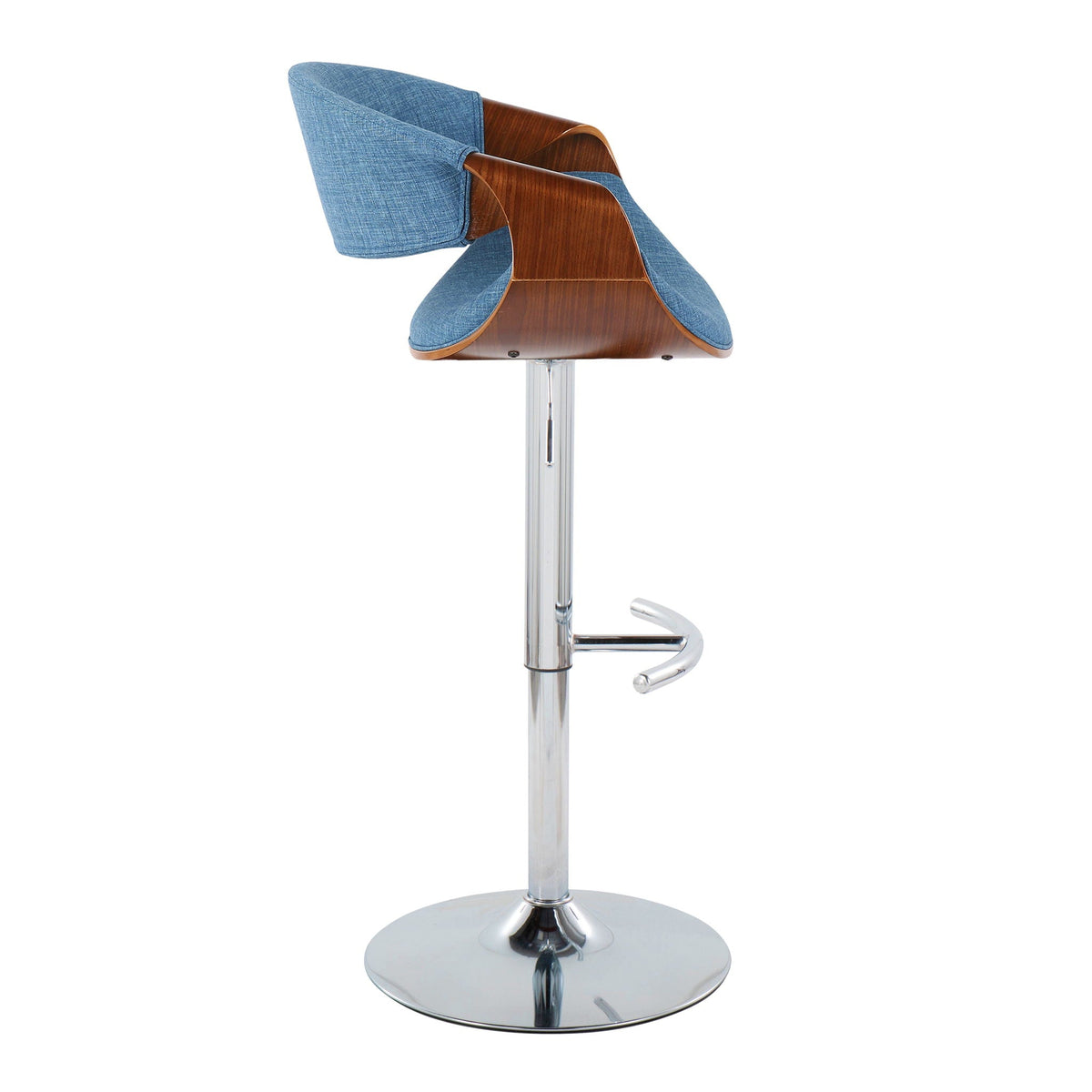Mid-century adjustable barstool set with swivel, blue fabric seat, wood shell, chrome base HouseOfZazla on Tampa Home & Garden Store