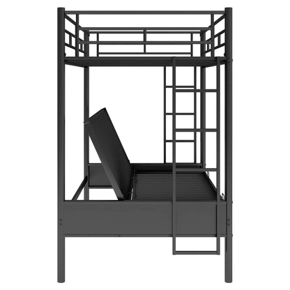 Twin over full bunk bed frame in black metal with integrated ladder and slide on Tampa Home & Garden Store