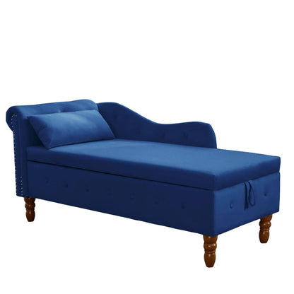 Chaise lounge in blue velvet with rolled arm and nailhead trim by Unique Piece Furniture on Tampa Home & Garden Store