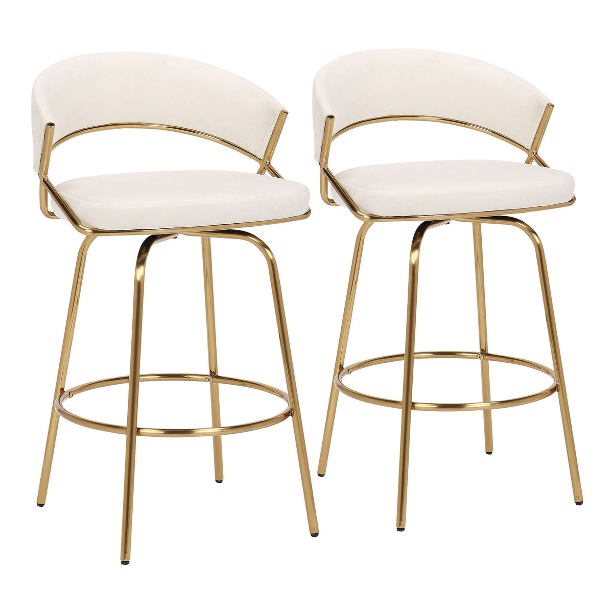 Glam swivel counter stools set of 2 white upholstery with gold frame by HouseOfZazla on Tampa Home & Garden Store