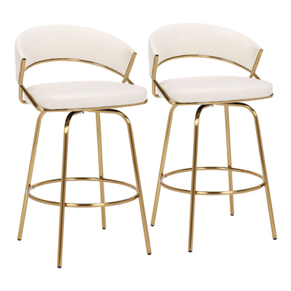 Glam swivel counter stools set of 2 white upholstery with gold frame by HouseOfZazla on Tampa Home & Garden Store