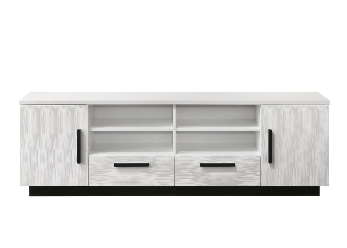 White TV stand by HouseOfZazla with wood-grain doors, drawers and adjustable shelves on Tampa Home & Garden Store
