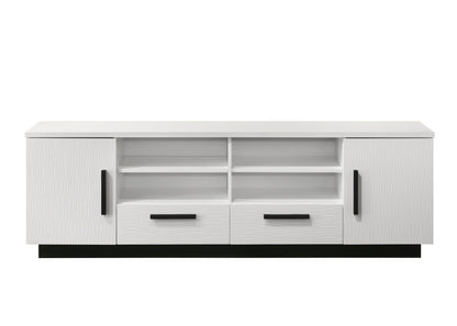White TV stand by HouseOfZazla with wood-grain doors, drawers and adjustable shelves on Tampa Home & Garden Store