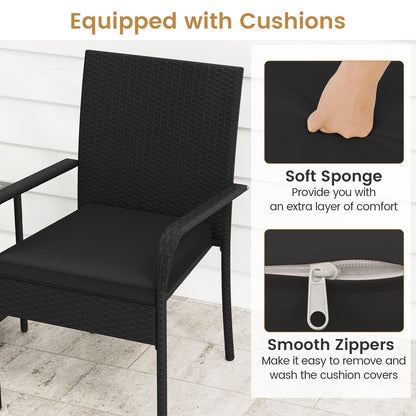 3 Piece Patio Furniture Set with Seat Cushions and Tempered Glass Tabletop