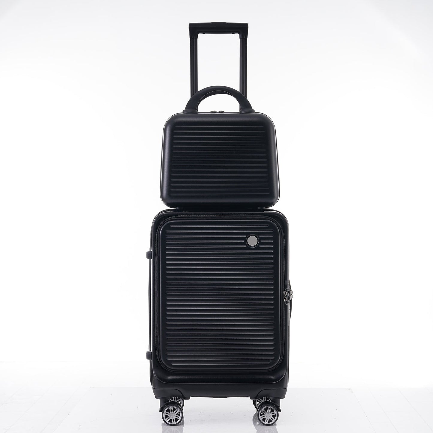 Carry-on Luggage 20 Inch Front Open Luggage Lightweight Suitcase with Front Pocket and USB Port, 1 Portable Carrying Case Black