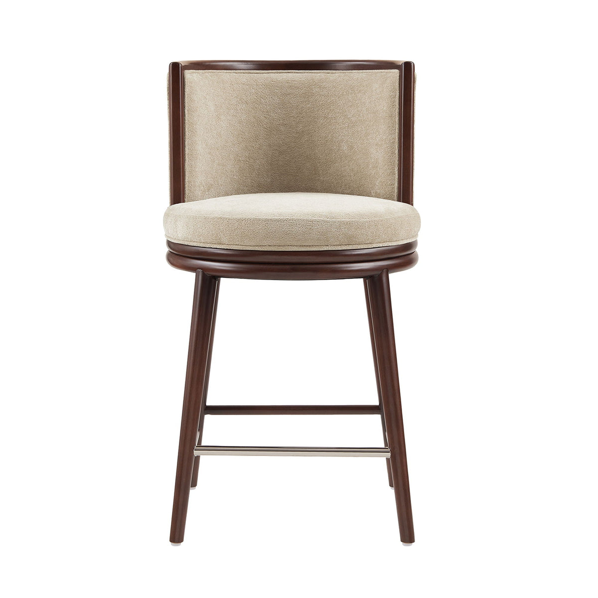 Evalyn counter stool HouseOfZazla beige upholstery dark brown wood frame 24–27in height on Tampa Home & Garden Store