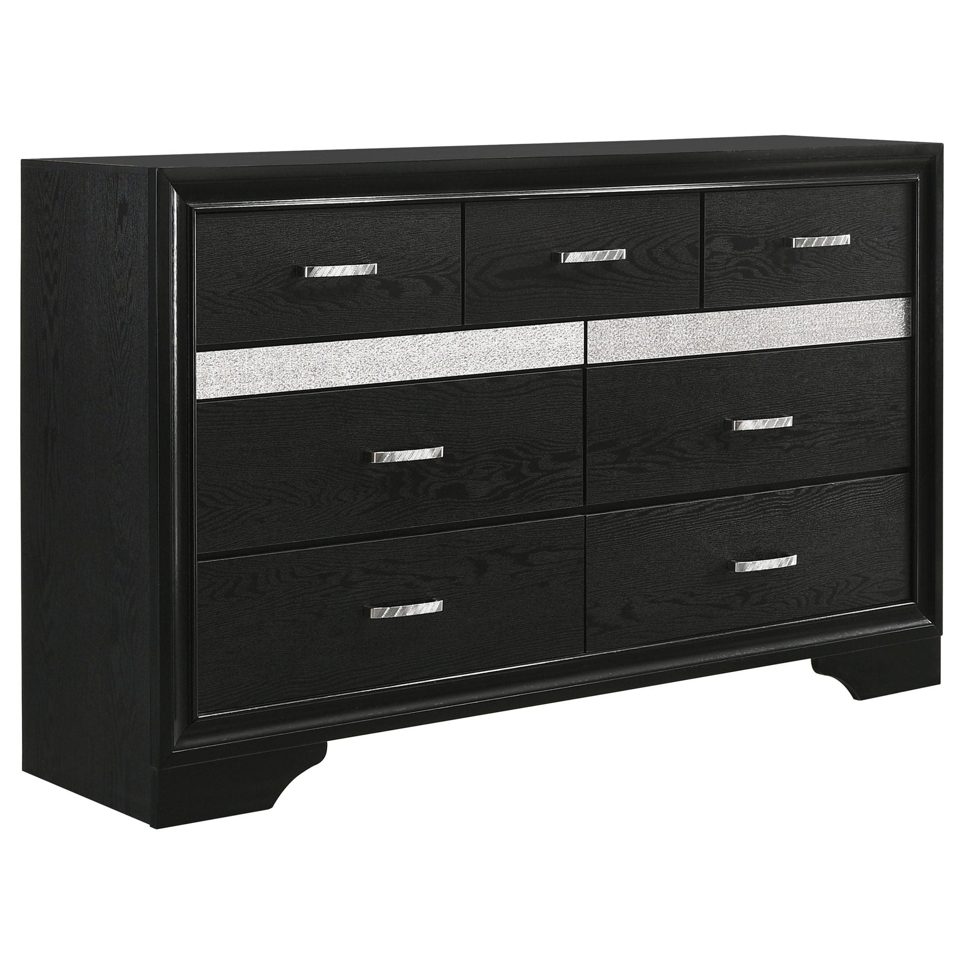 Annie 4 Piece Bedroom Set dresser in black wood with silver bar pulls by HouseOfZazla on Tampa Home & Garden Store
