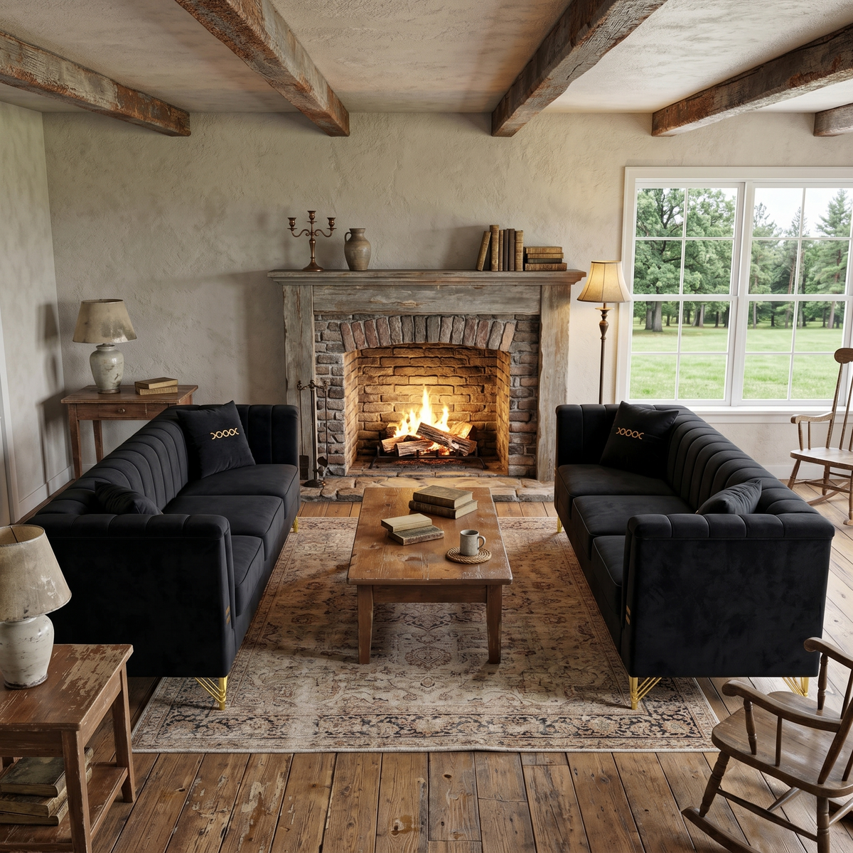 Elegant Two Piece Velvet Sofa Set and Cushion