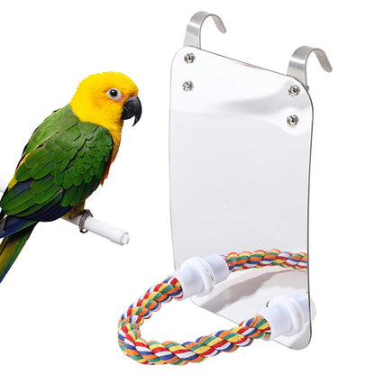 Parrot Toy Acrylic Mirror Panel with colorful braided rope by Sell My Stuff for birds on Tampa Home & Garden Store