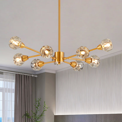 Chandelier 28in modern crystal with nine lights in golden finish and faceted crystal shades on Tampa Home & Garden Store