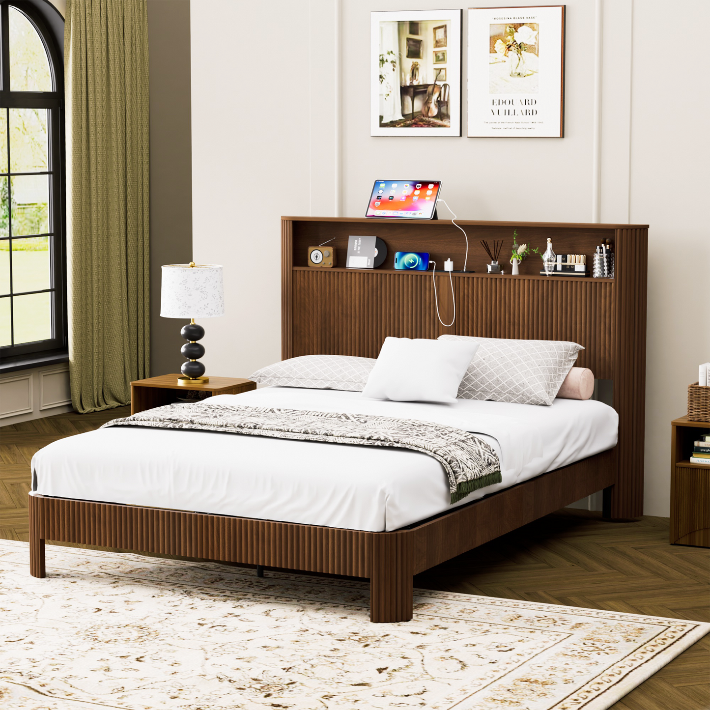 Queen Modern Bed Frame and Charging Station