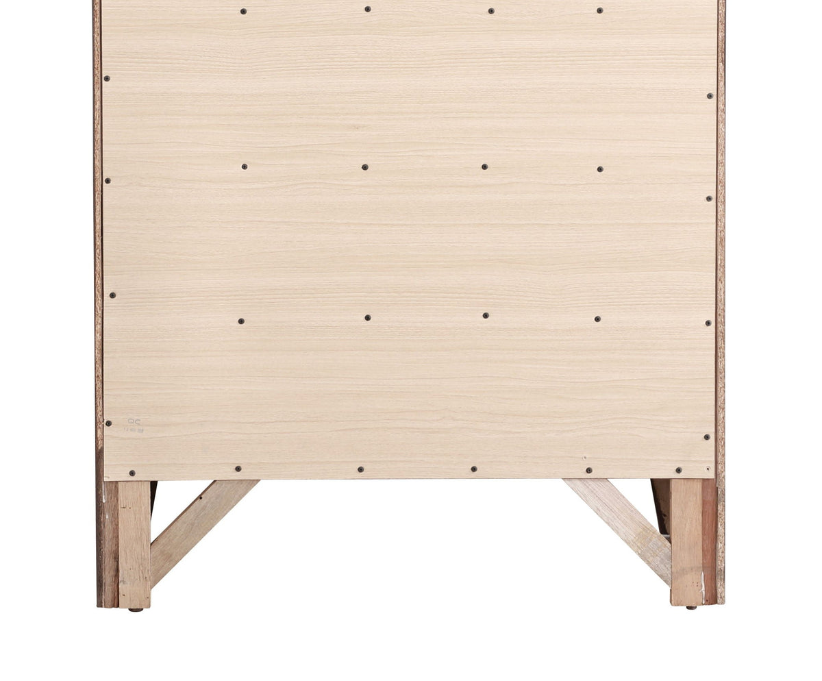 Media Chest natural wood finish underside view with screws and crisscross legs on Tampa Home & Garden Store