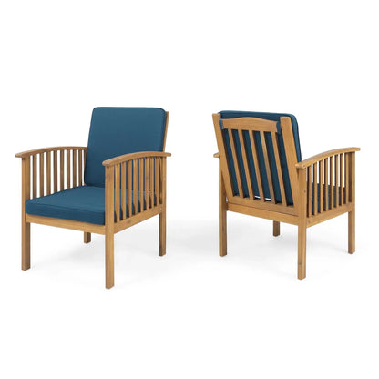 Casa Acacia Club Chair pair with navy cushions, outdoor wood arm chairs by HouseOfZazla on Tampa Home & Garden Store