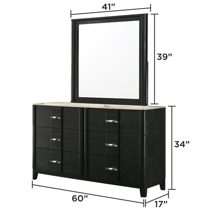 Black bedroom wall mirror with deep frame Opel mounted above a black dresser on Tampa Home & Garden Store