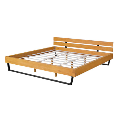 Solid Pine Wood Bed Frame and Black Accents