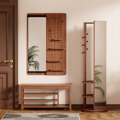 Full-length wall-mounted mirror with shelf and hooks in dark brown wood by HouseOfZazla on Tampa Home & Garden Store