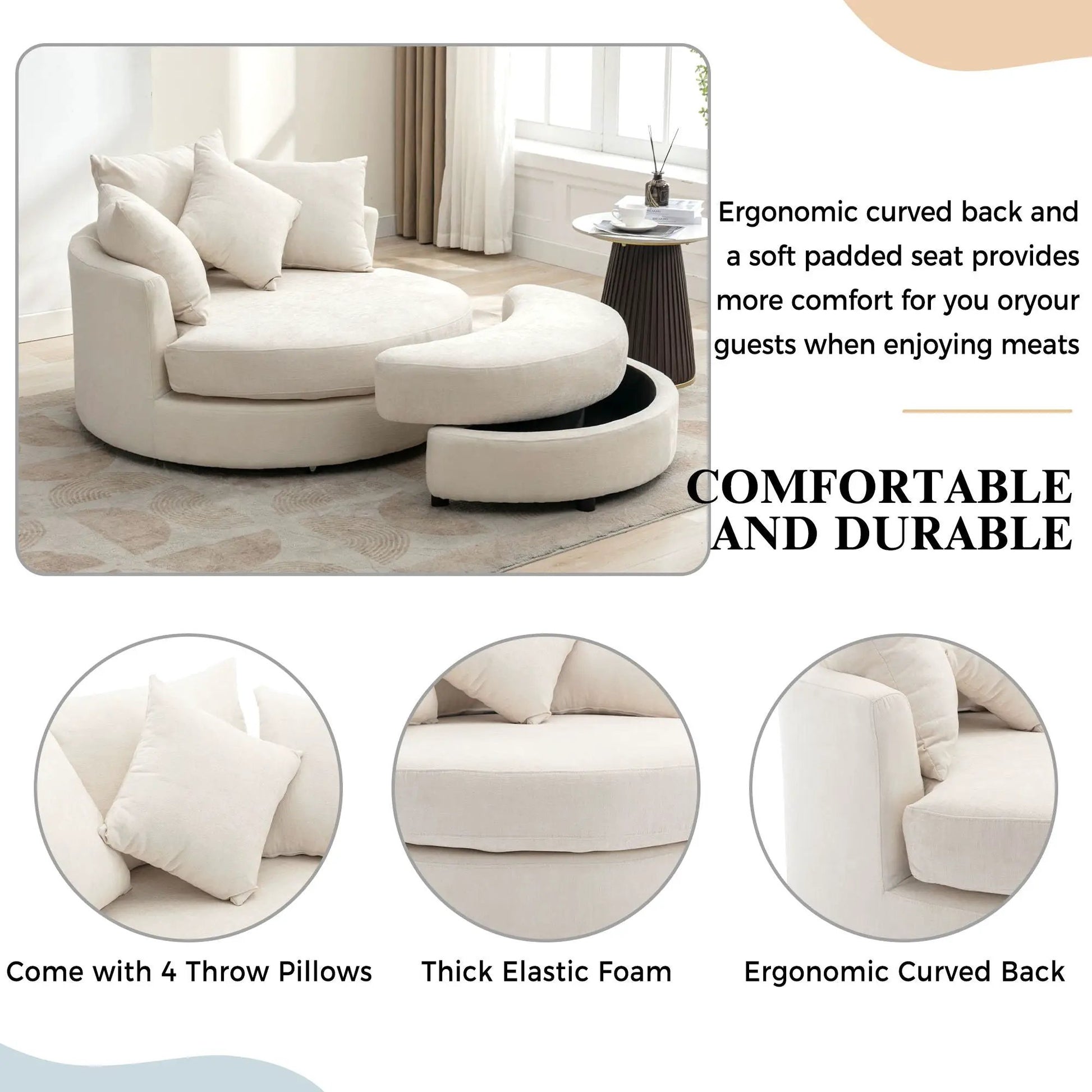 360° Swivel Accent Barrel Chair with Storage Ottoman in beige fabric by Unique Piece Furniture on Tampa Home & Garden Store