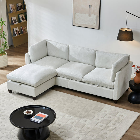 96.5-inch sectional sofa in light gray chenille upholstery with chaise in a modern living room on Tampa Home & Garden Store
