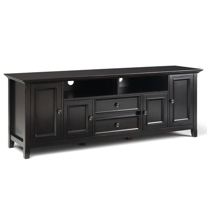 Handcrafted wide TV stand in black wood with ample storage and center shelf HouseOfZazla on Tampa Home & Garden Store