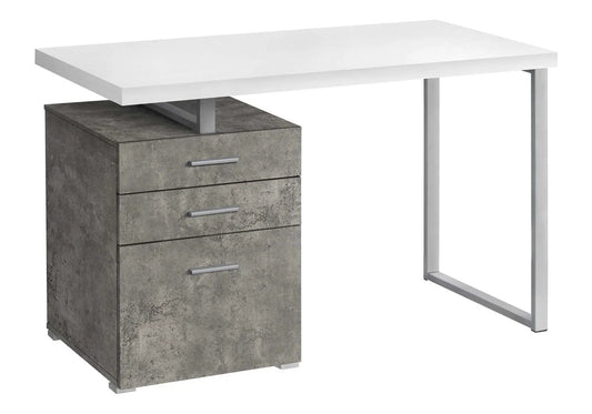 Computer desk with left gray textured 4-drawer cabinet and white tabletop, metal frame on Tampa Home & Garden Store