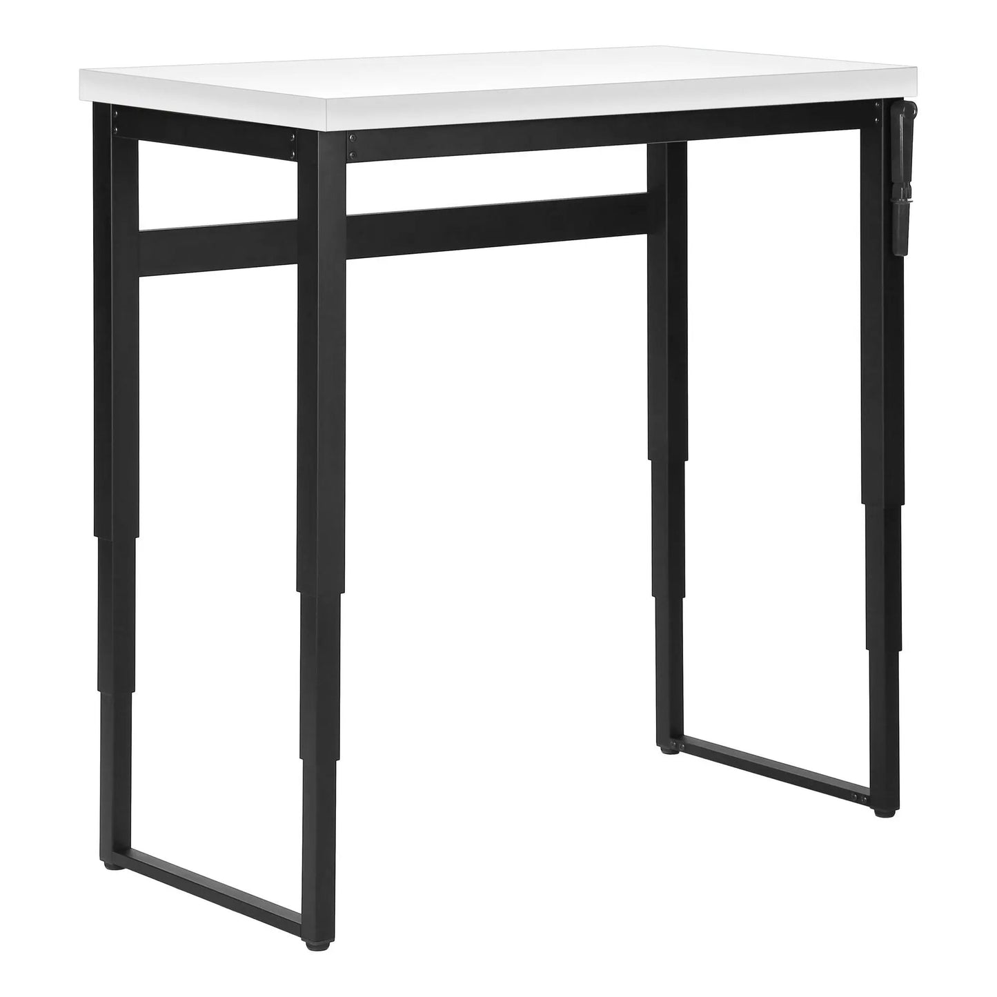 Standing adjustable computer desk frame in black steel with white top for laptop use on Tampa Home & Garden Store