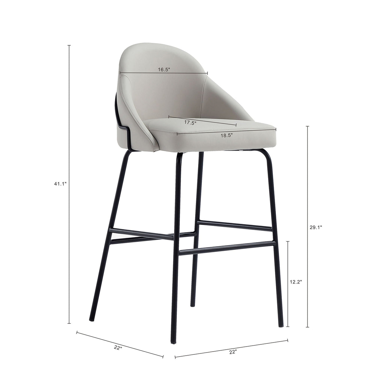 Gracie Upholstered Barstool light gray faux leather, HouseOfZazla bar height 28–30 in on Tampa Home & Garden Store