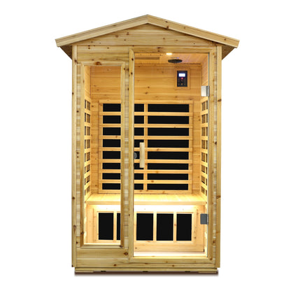 Two Person Far Infrared Old Fir Outdoor Sauna Room by HouseOfZazla, fir wood with glass door on Tampa Home & Garden Store